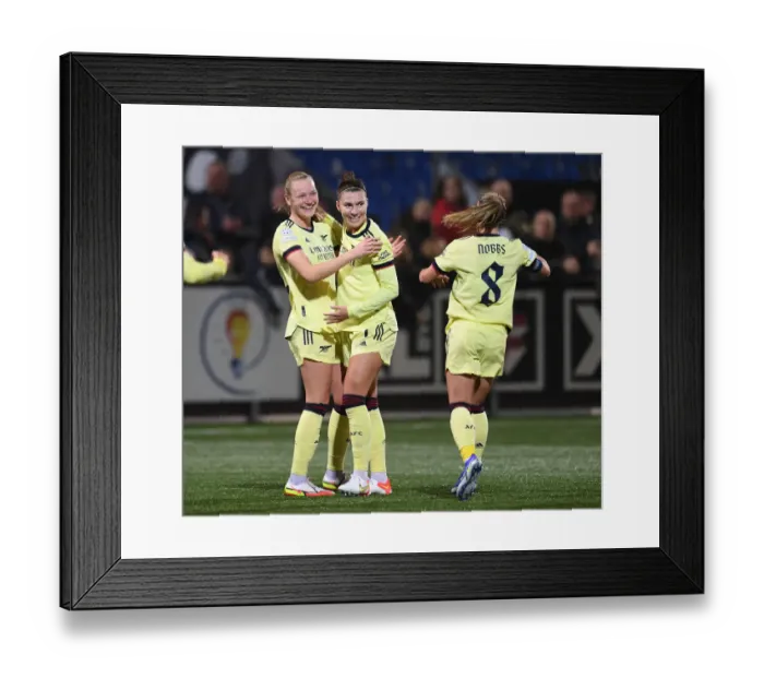 Framed Print : Arsenal Women Celebrate Goal Against HB Koge in UEFA Champions League Framed Print : Arsenal Women Celebrate Goal Against HB Koge in UEFA Champions League