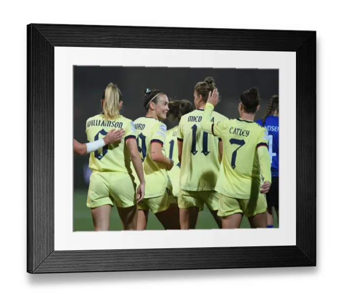 Framed Print : Arsenal Women's Champions League Triumph: Caitlin Foord's Hat-trick Secures Victory over HB Koge