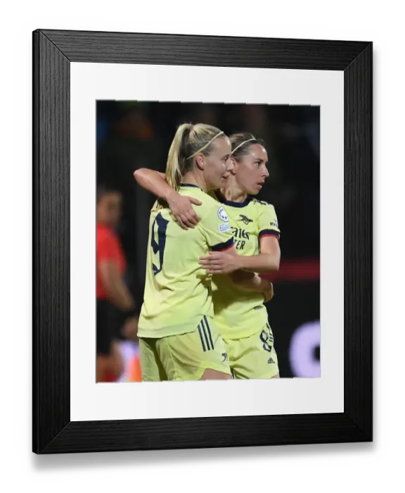 Framed Print : Arsenal Women's Dominance: Nobbs and Mead Celebrate Five-Goal Blitz Against HB Koge in Champions League