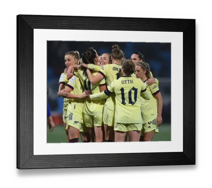 Framed Print : Arsenal Women's Team Celebrates Goal Scorer Anna Patten After Netting Fourth Goal Against HB Koge in UEFA Women's Champions League
