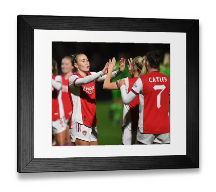 Framed Print : Arsenal Women's Champions League: Euphoric Goal Celebration between Caitlin Foord and Beth Mead Framed Print : Arsenal Women's Champions League: Euphoric Goal Celebration between Caitlin Foord and Beth Mead