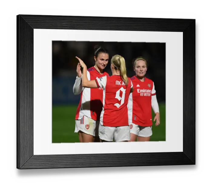 Framed Print : Arsenal Women's Champions League Victory: Lotte Wubben-Moy and Beth Mead Celebrate Goals Against HB Koge