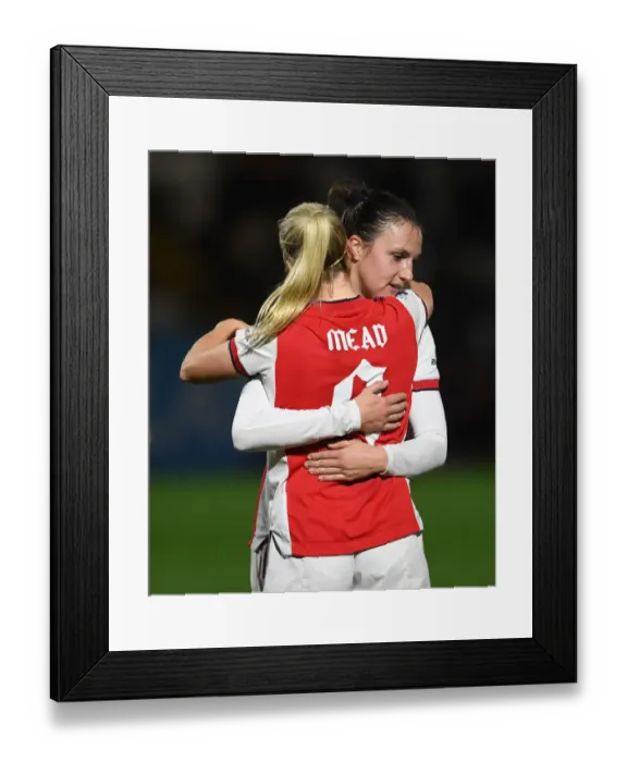 Framed Print : Arsenal Women's Champions League Victory: Lotte Wubben-Moy and Beth Mead Celebrate Goals Framed Print : Arsenal Women's Champions League Victory: Lotte Wubben-Moy and Beth Mead Celebrate Goals