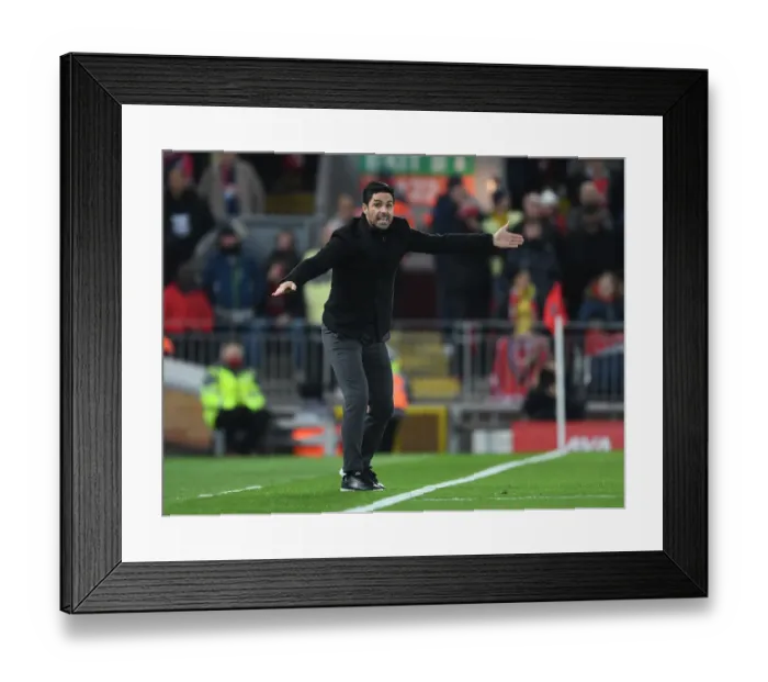 Framed Print : Mikel Arteta at Anfield: Liverpool vs Arsenal, Premier League 2021-22 Framed Print : Mikel Arteta at Anfield: Liverpool vs Arsenal, Premier League 2021-22