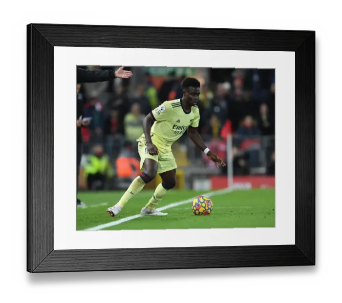 Framed Print : Premier League Battle: Saka at Anfield - Liverpool vs. Arsenal, 2021-22 Framed Print : Premier League Battle: Saka at Anfield - Liverpool vs. Arsenal, 2021-22