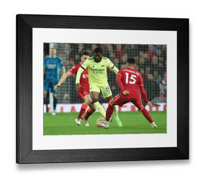 Framed Print : Clash of the Reds: Maitland-Niles vs. Oxlade-Chamberlain - Liverpool vs. Arsenal, Premier League 2021-22