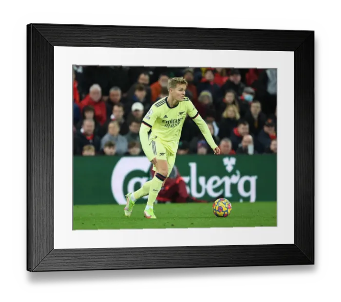 Framed Print : Martin Odegaard Faces Liverpool: Arsenal vs. Liverpool, Premier League 2021-22
