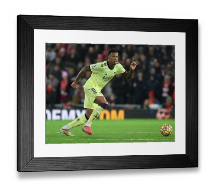 Framed Print : Gabriel's Battle: Liverpool vs Arsenal, Premier League 2021-22 Framed Print : Gabriel's Battle: Liverpool vs Arsenal, Premier League 2021-22