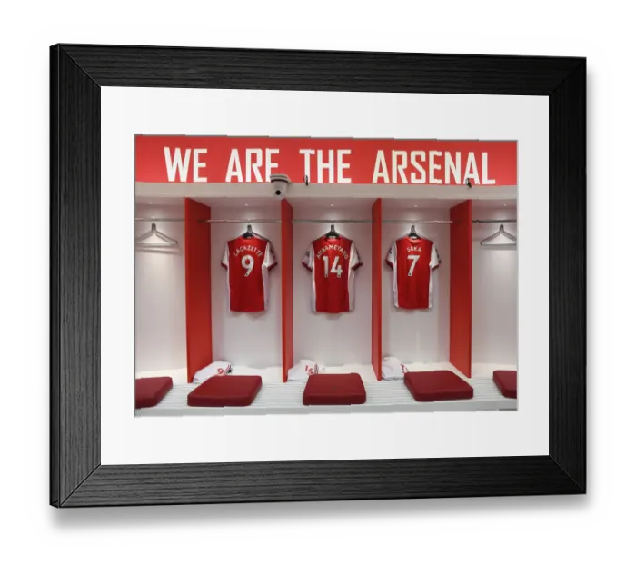 Framed Print : Arsenal's Strikers: Lacazette, Aubameyang, and Saka's Hanging Jerseys in the Changing Room before Arsenal vs Newcastle United (2021-22) Framed Print : Arsenal's Strikers: Lacazette, Aubameyang, and Saka's Hanging Jerseys in the Changing Room before Arsenal vs Newcastle United (2021-22)