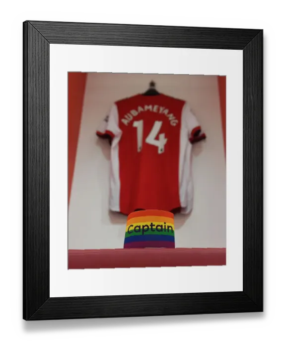 Framed Print : Arsenal vs Newcastle United: Pierre-Emerick Aubameyang's Captain's Armband at Emirates Stadium (2021-22)