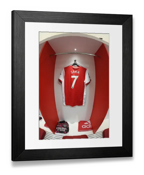 Framed Print : Arsenal Changing Room: Bukayo Saka's Shirt Before Arsenal vs Newcastle United (2021-22)