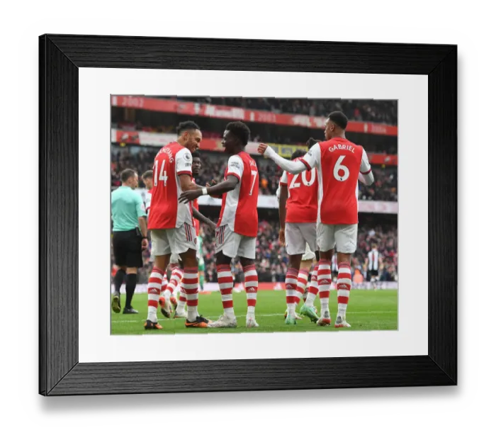 Framed Print : Arsenal's Bukayo Saka and Pierre-Emerick Aubameyang Celebrate First Goal vs. Newcastle United (Arsenal 1-0 Newcastle, 2021-22)