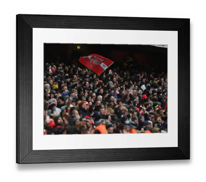 Framed Print : Arsenal Fans Wave Flag at Emirates Stadium During Arsenal v Newcastle United Premier League Match, 2021