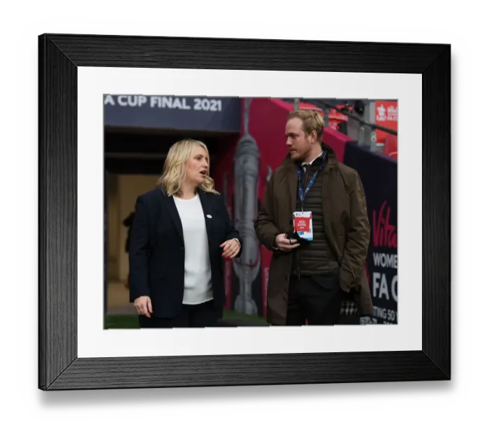 Framed Print : Arsenal vs. Chelsea: FA Women's Cup Final - Jonas Eidevall and Emma Hayes Pre-Match Conversation