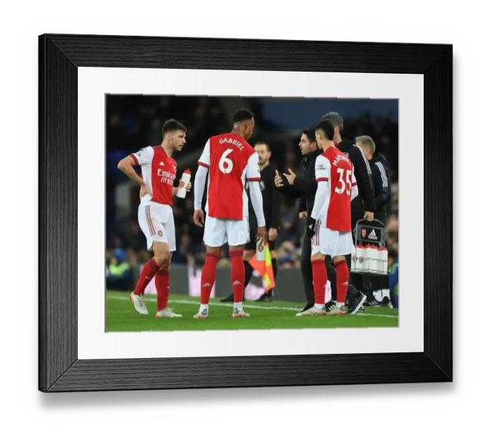 Framed Print : Arsenal Manager Mikel Arteta Motivates Players During Everton vs Arsenal Premier League Match (December 2021)