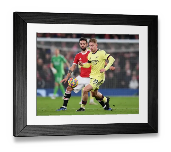 Framed Print : Manchester United vs Arsenal: Emile Smith Rowe vs Bruno Fernandes Battle at Old Trafford (Premier League 2020-21)