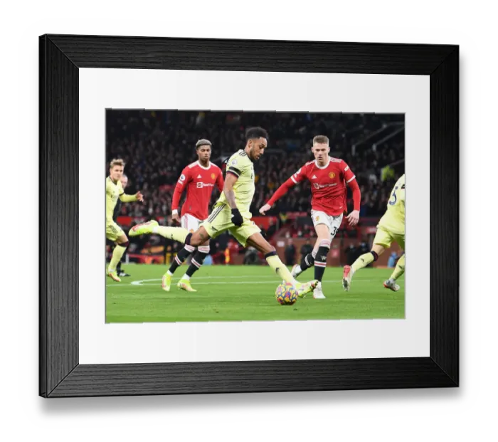 Framed Print : Aubameyang vs McTominay: Intense Moment at Old Trafford - Manchester United vs Arsenal, Premier League 2020-21