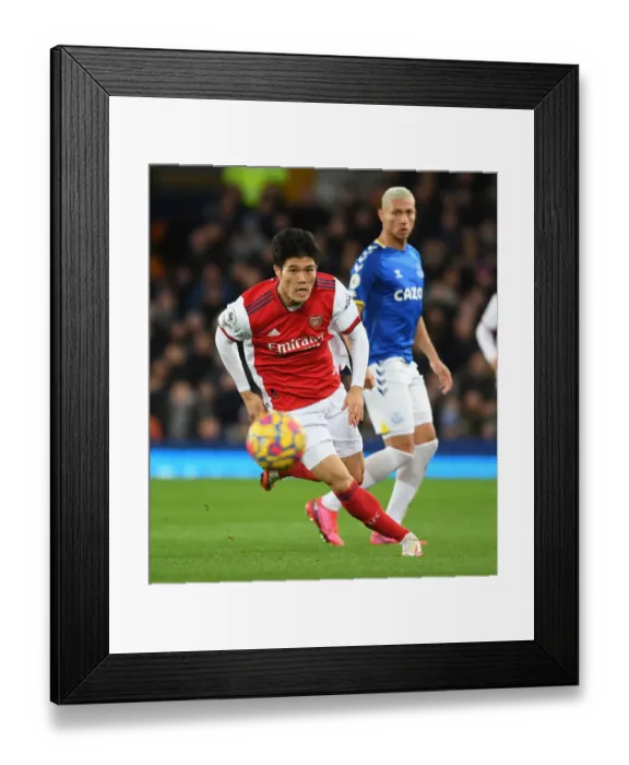 Framed Print : Arsenal's Tomiyasu in Action at Everton's Goodison Park - Premier League 2020-21