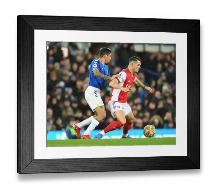 Framed Print : Xhaka Fouls Allan: Intense Moment from Everton vs. Arsenal Premier League Clash (2020-21)