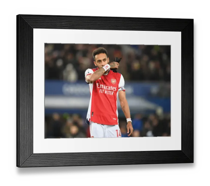 Framed Print : Aubameyang's Emotional Reaction: Everton vs. Arsenal, Premier League 2020-21