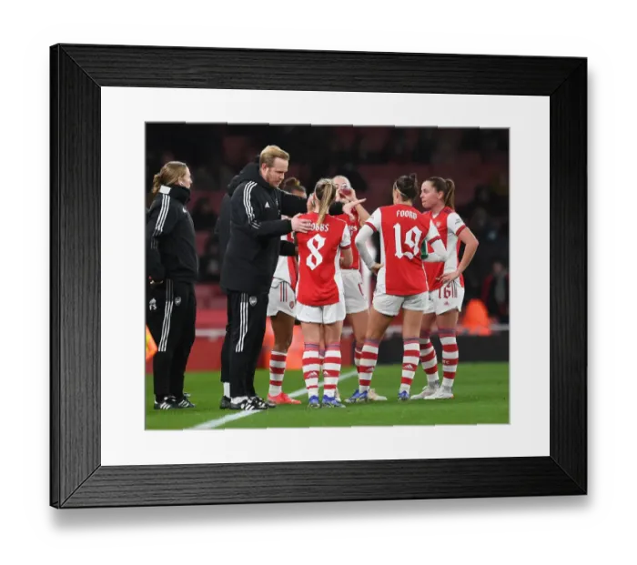 Framed Print : Arsenal Women vs. FC Barcelona: Eidevall Coaches in UEFA Women's Champions League Clash at Emirates Stadium