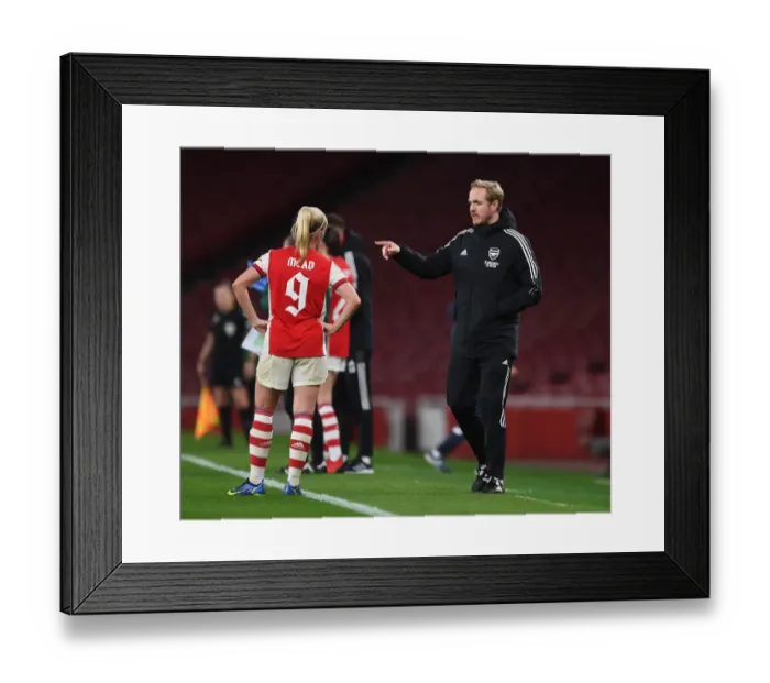 Framed Print : Arsenal Women vs. FC Barcelona: Jonas Eidevall Coaches Beth Mead in UEFA Women's Champions League Clash