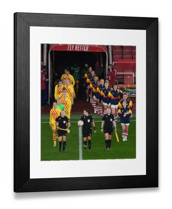 Framed Print : Arsenal WFC vs. FC Barcelona: A Champions League Showdown at Emirates Stadium Framed Print : Arsenal WFC vs. FC Barcelona: A Champions League Showdown at Emirates Stadium