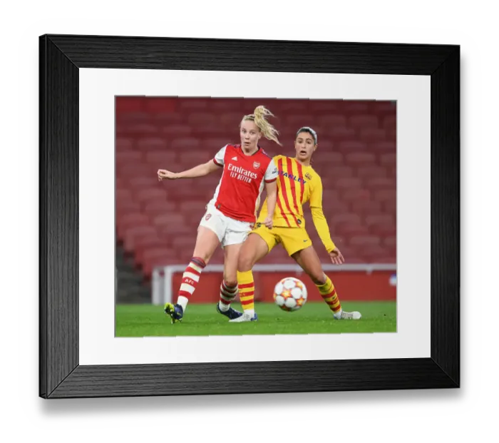 Framed Print : Arsenal vs. Barcelona: A Battle in the UEFA Women's Champions League at the Emirates Stadium Framed Print : Arsenal vs. Barcelona: A Battle in the UEFA Women's Champions League at the Emirates Stadium