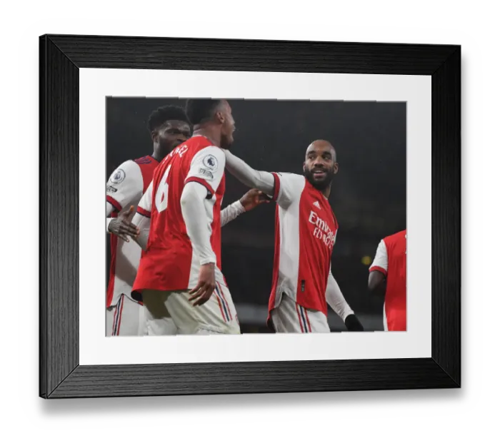 Framed Print : Arsenal's Gabriel and Lacazette Celebrate Goals Against Southampton (2021-22)