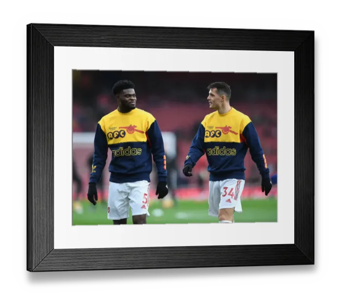 Framed Print : Arsenal's Partey and Xhaka Pre-Match Huddle vs Southampton (Premier League 2021-22) Framed Print : Arsenal's Partey and Xhaka Pre-Match Huddle vs Southampton (Premier League 2021-22)