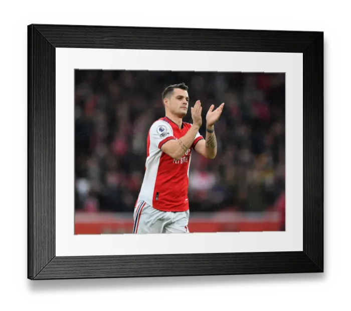 Framed Print : Arsenal's Granit Xhaka Rallies Fans Before Arsenal vs Southampton (2021-22)
