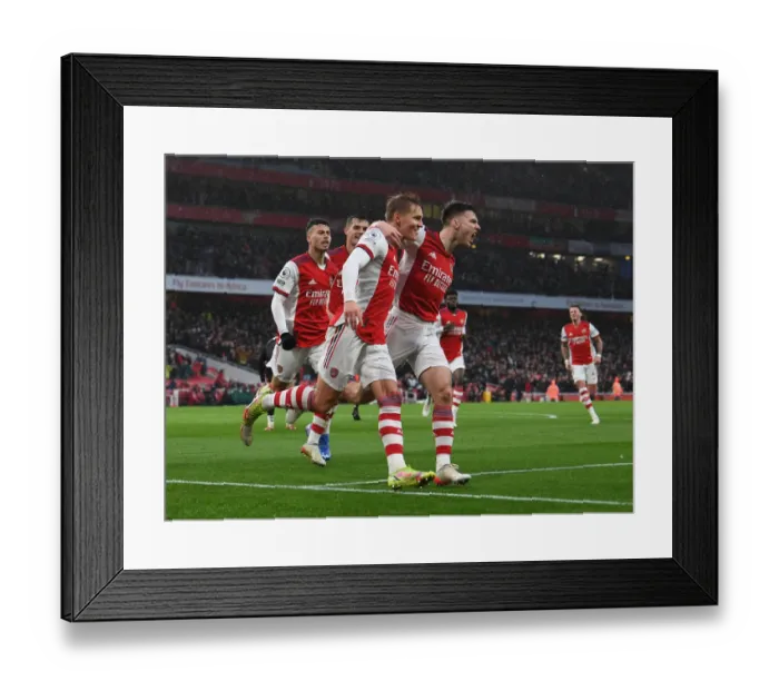 Framed Print : Martin Odegaard and Kieran Tierney Celebrate Arsenal's Second Goal vs Southampton (2021-22)