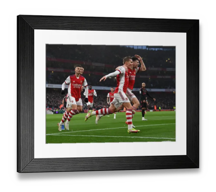 Framed Print : Arsenal: Odegaard and Tierney's Celebration of a Goal Against Southampton (Premier League 2021-22)