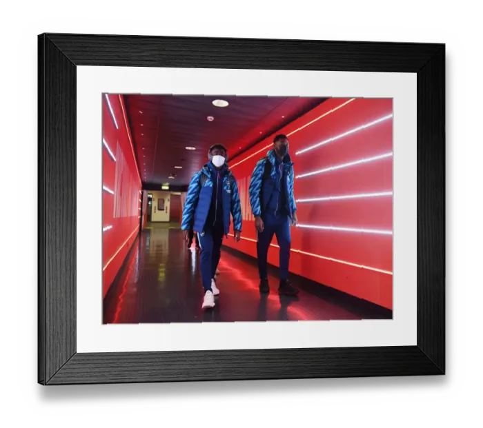 Framed Print : Arsenal vs. West Ham United: Pre-Match Moment between Bukayo Saka and Arthur Okonkwo (2021-22)