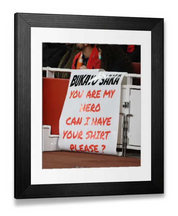 Framed Print : Arsenal Fans Honour Bukayo Saka with Massive Banner vs West Ham United Framed Print : Arsenal Fans Honour Bukayo Saka with Massive Banner vs West Ham United