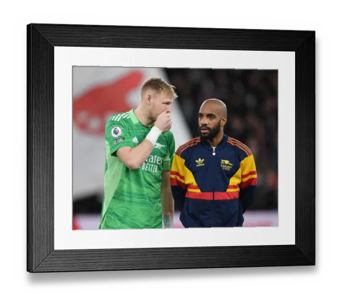 Framed Print : Arsenal's Lacazette and Ramsdale Pre-Match: Arsenal vs West Ham United (Premier League, 2021-22) Framed Print : Arsenal's Lacazette and Ramsdale Pre-Match: Arsenal vs West Ham United (Premier League, 2021-22)