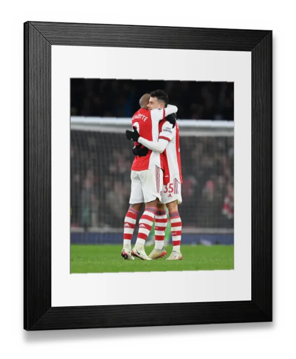 Framed Print : Martinelli and Lacazette Celebrate Goal: Arsenal vs West Ham United, Premier League 2021-22