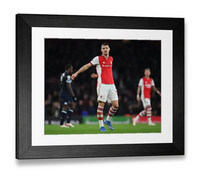 Framed Print : Granit Xhaka in Action: Arsenal vs. West Ham United, Premier League 2021-22