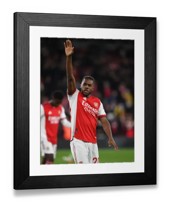 Framed Print : Arsenal's Nuno Tavares Celebrates with Fans after Arsenal v West Ham United Victory