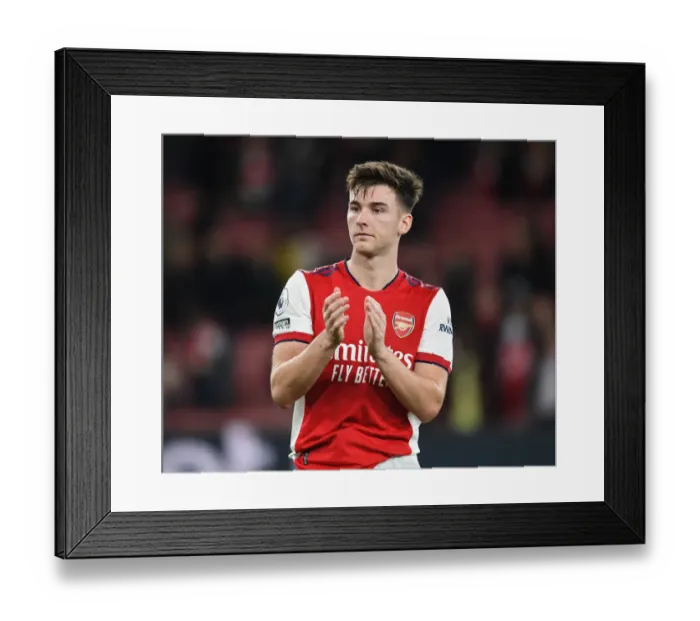 Framed Print : Arsenal's Kieran Tierney Applauding Fans after Arsenal v West Ham United, Premier League 2021-22