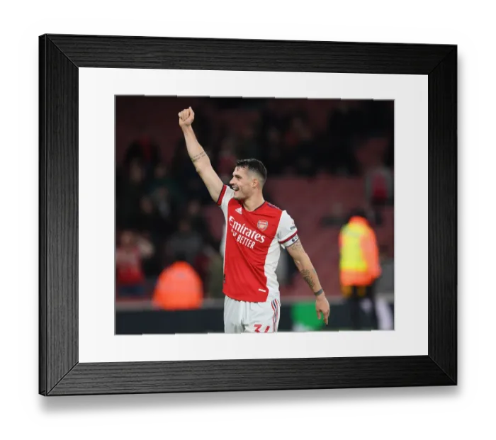 Framed Print : Granit Xhaka's Heartfelt Appreciation: Arsenal's Victory Over West Ham United, Premier League 2021-22