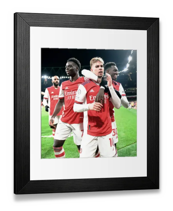 Framed Print : Arsenal Celebrate: Smith Rowe, Saka, and Nketiah Score Against West Ham in Premier League Framed Print : Arsenal Celebrate: Smith Rowe, Saka, and Nketiah Score Against West Ham in Premier League