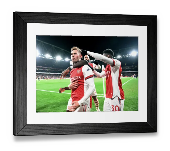 Framed Print : Arsenal's Smith Rowe and Nketiah: Celebrating Goals Against West Ham