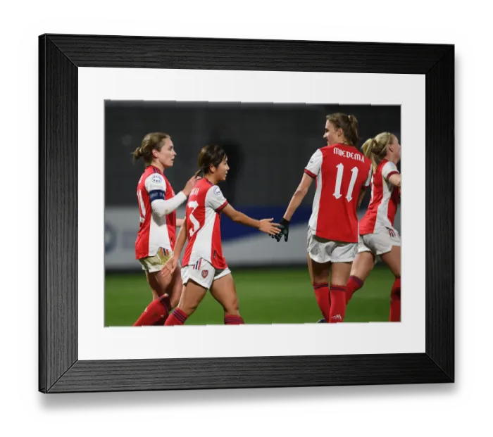 Framed Print : Champions League: Arsenal Women Celebrate Goal Against 1899 Hoffenheim