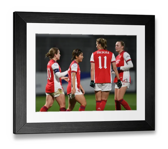 Framed Print : Miedema and Iwabuchi Celebrate Arsenal's Goal in UEFA Women's Champions League Clash vs. Hoffenheim