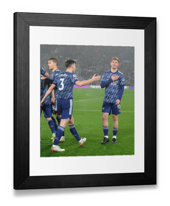 Framed Print : Arsenal's Smith Rowe and Tierney Celebrate Fourth Goal Against Leeds United (Premier League 2021-22) Framed Print : Arsenal's Smith Rowe and Tierney Celebrate Fourth Goal Against Leeds United (Premier League 2021-22)