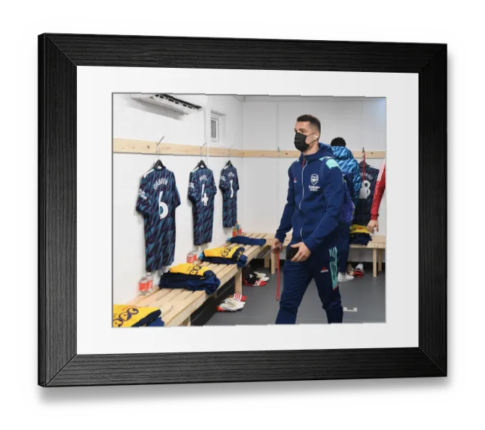 Framed Print : Granit Xhaka in Arsenal Changing Room Before Leeds United vs Arsenal, Premier League 2021-22