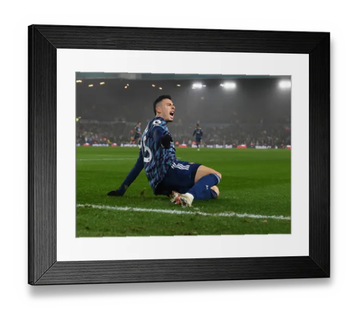 Framed Print : Gabriel Martinelli Scores First Arsenal Goal: Leeds United vs. Arsenal, 2021-22 Premier League - Martinelli's Debut Strike for the Gunners