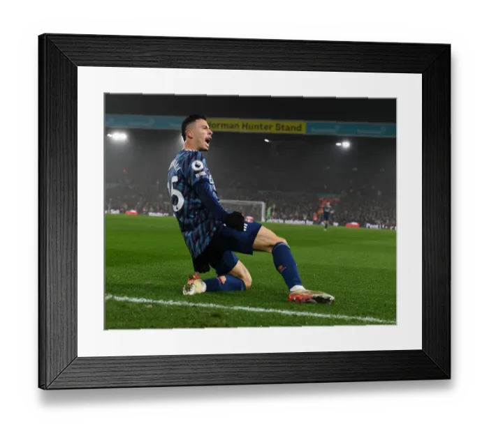 Framed Print : Gabriel Martinelli Scores First Arsenal Goal: Leeds United vs. Arsenal, 2021-22 Premier League - Martinelli's Debut Strike for the Gunners