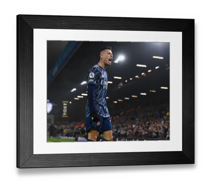 Framed Print : Gabriel Martinelli Scores First Arsenal Goal: Leeds United vs. Arsenal, 2021-22 Premier League - Martinelli's Debut Strike for the Gunners